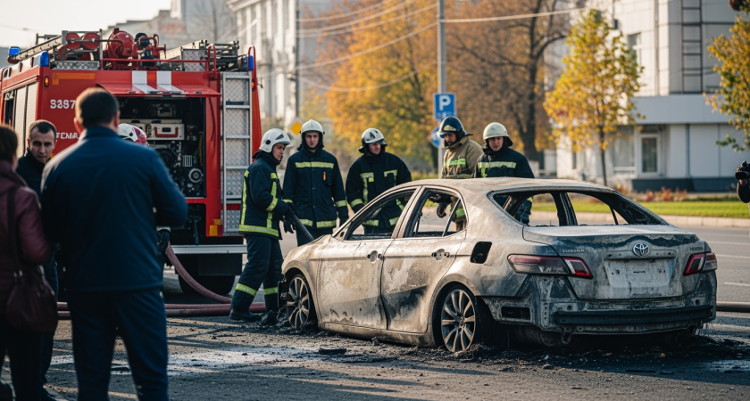 Toyota Camry взорвалась дважды на ходу в Краснодаре: спасатели потушили пожар за 4 минуты