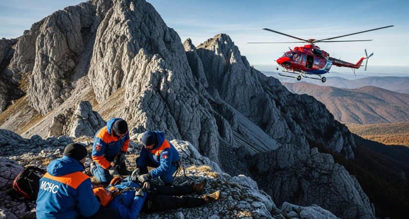 Шестерых альпинистов эвакуировали с горы Фишт после гибели одного туриста на опасном склоне