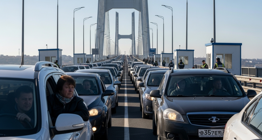 30 машин встали в очередь на ручной досмотр перед Крымским мостом