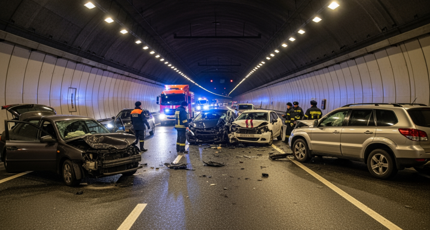 Четыре машины столкнулись в тоннеле Дублера Курортного в Сочи