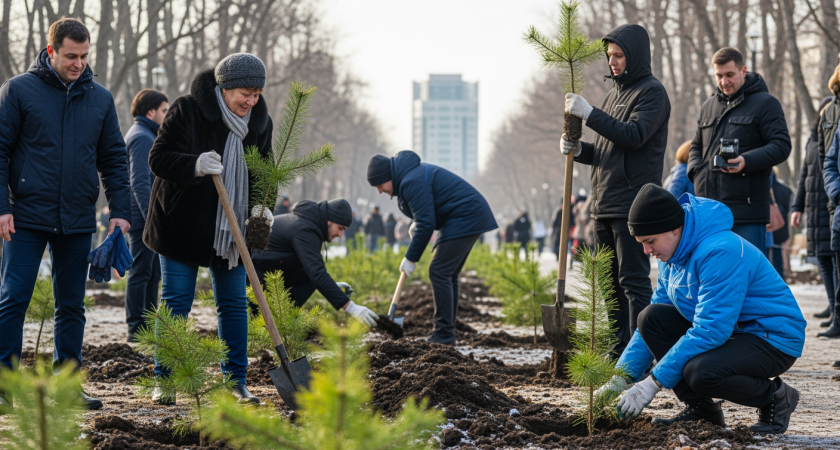 Депутаты Краснодара посадили 50 сосен своими руками на субботнике
