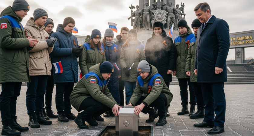 Письма юных патриотов спрятали на 50 лет в капсуле времени у памятника Героям России