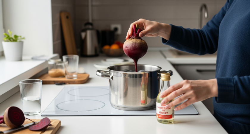 Свеклу варю 6 минут с солью — выходит нежная, сладкая, упругая, без лишней жидкости внутри