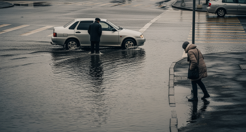 «Не выезжайте без необходимости»: снеготаяние и дожди затопили дороги в Новороссийске