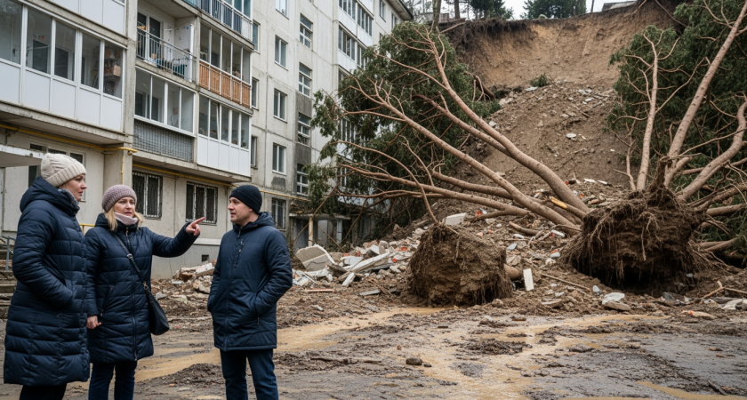 Деревья и грязь ползут на жилой дом: оползень в Адлере угрожает многоэтажке после затяжных дождей