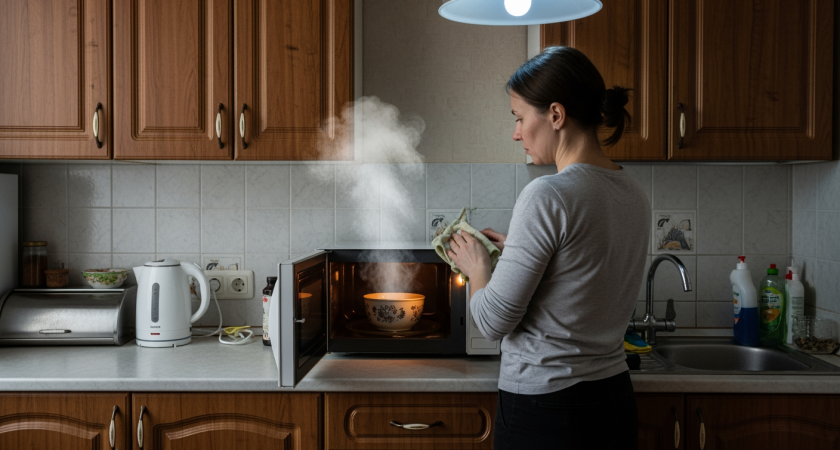 Грязная микроволновка превращается в новую за считанные минуты благодаря обычной таблетке из домашней аптечки