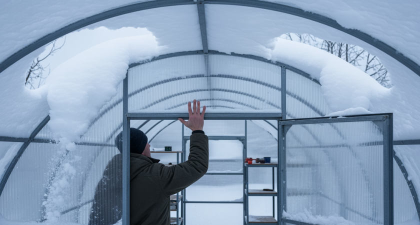 Забытый трюк наших дедов убирает снег с теплицы за минуту без лопаты и без усилий