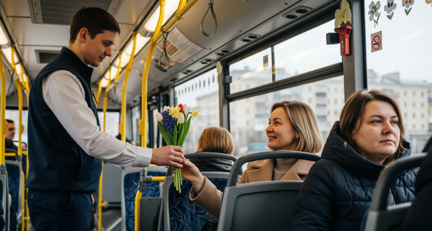 Сочинский электробус превратился в движущийся букет на 8 марта