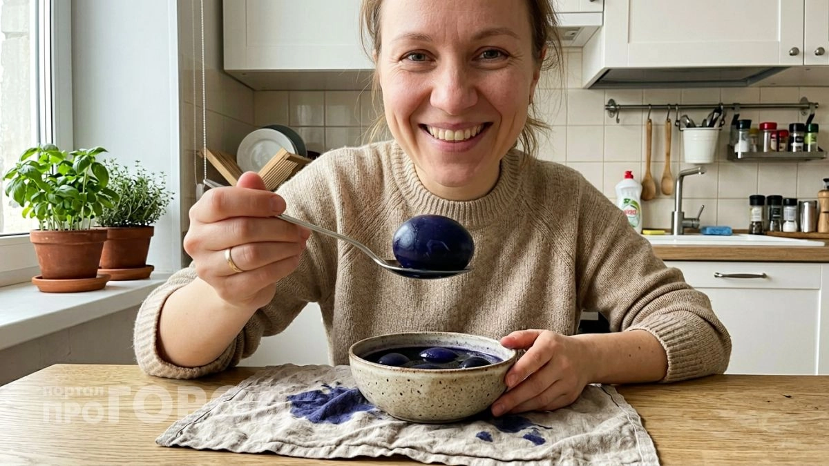 Выбросила красители и просто положила яйца в кастрюлю с краснокочанной капустой — через час они стали как маленькие галактики