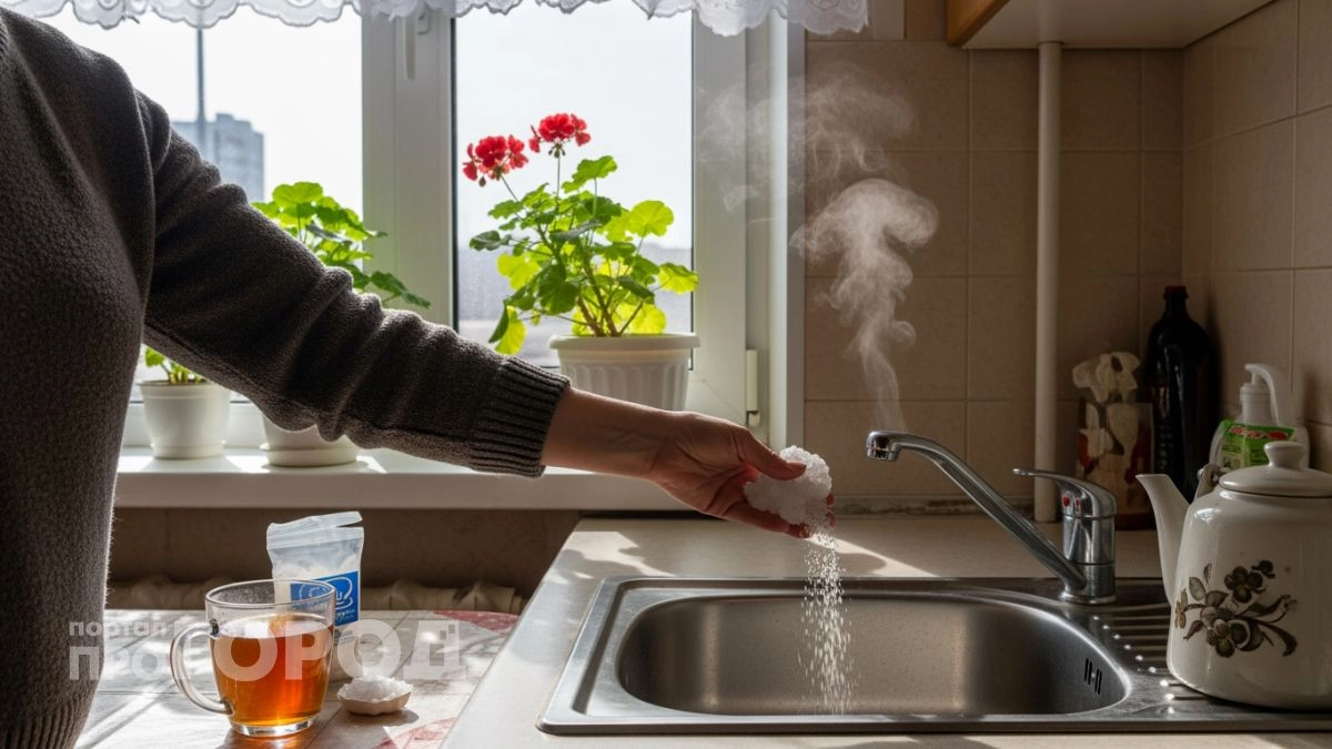 Пока заваривала чай, сода и кипяток сделали всё сами — слив заработал без единого усилия с моей стороны