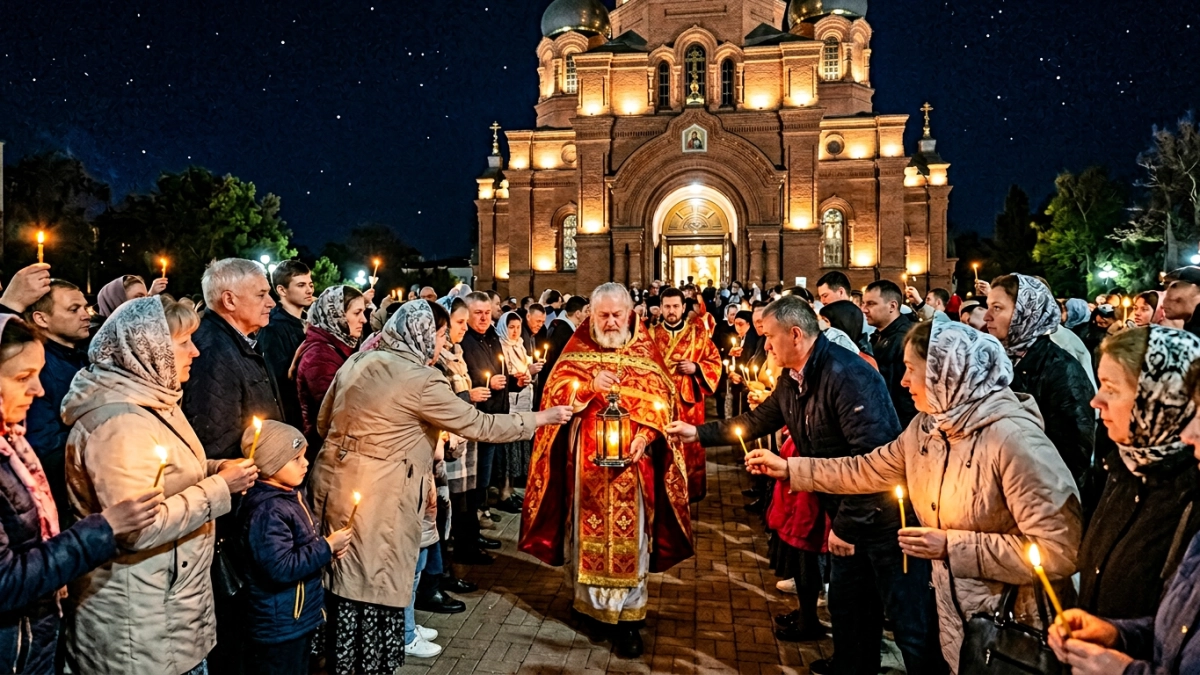 Благодатный огонь из Иерусалима доставили в храмы Кубани в Пасхальную ночь