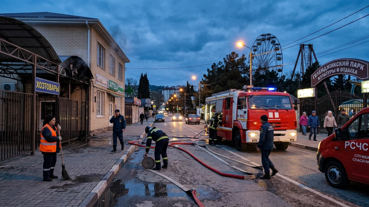 В Геленджике у парка аттракционов вспыхнули навесы и нежилое здание на 120 кв. м