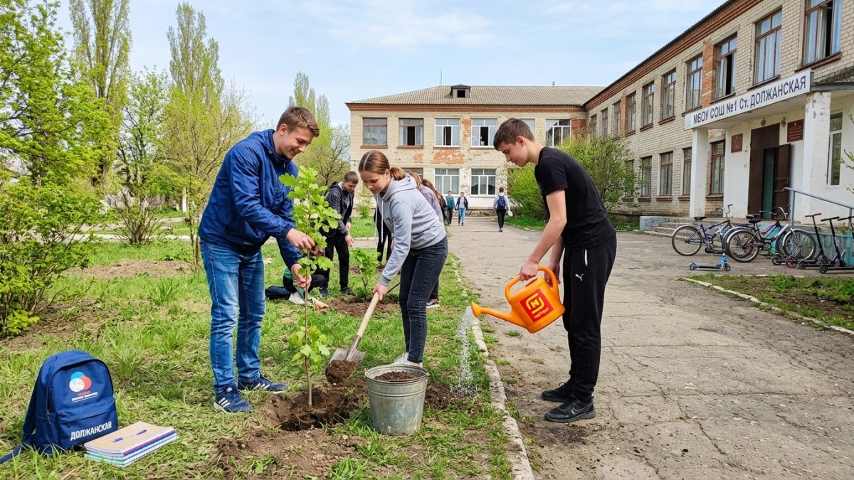 Школьники станицы Должанской высадили 15 дубов в память о героях войны