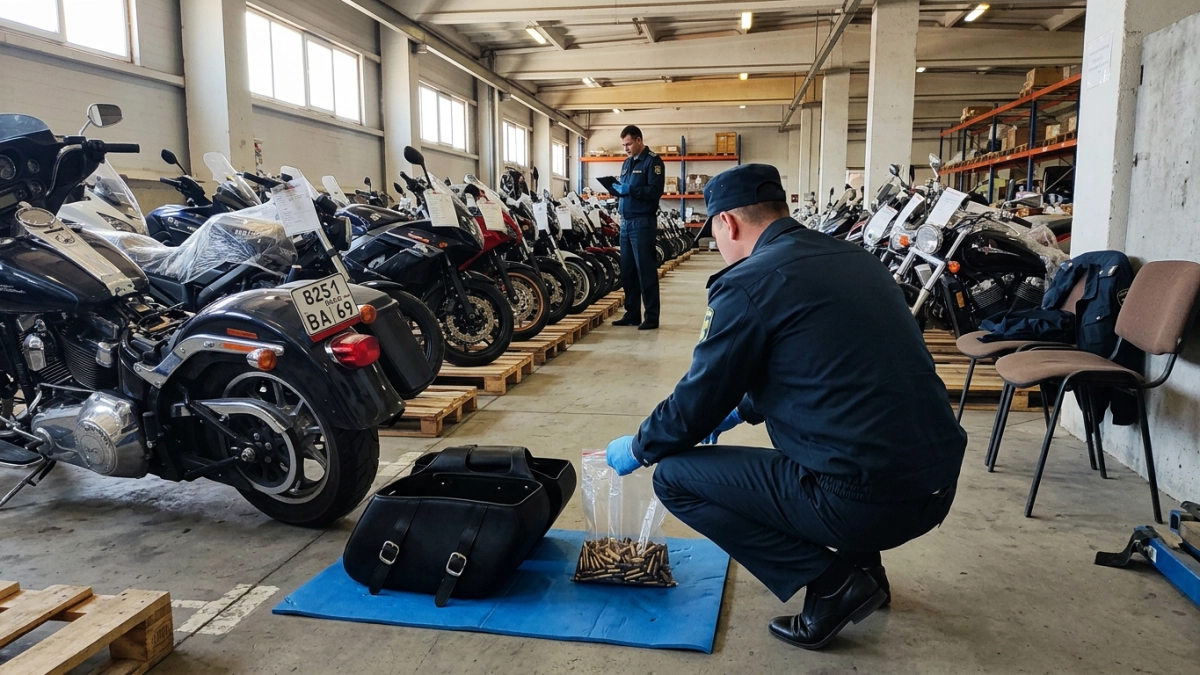 В кофре мотоцикла из США нашли патроны: возбуждено уголовное дело