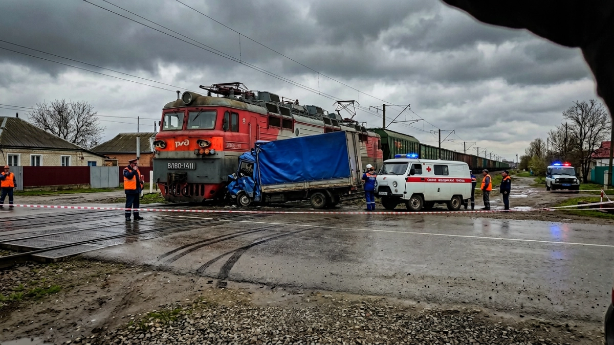Поезд протаранил грузовик на переезде у станции Комсомольская