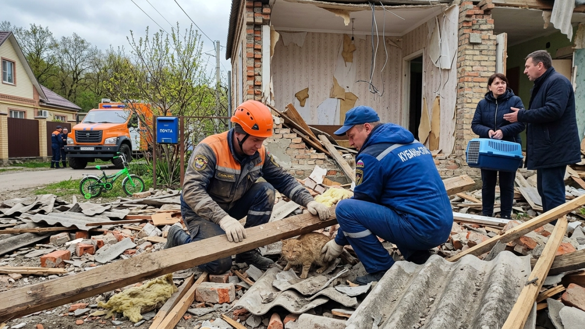 Спасатели достали живую кошку из завалов дома в Туапсе и вернули хозяйке