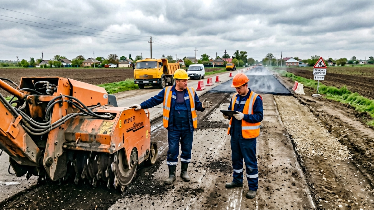 Почти 7 километров дороги между двумя станицами ремонтируют в Динском районе