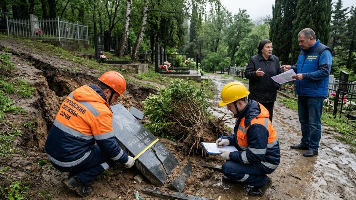Оползень на кладбище в Сочи повредил захоронения: обсуждается перезахоронение