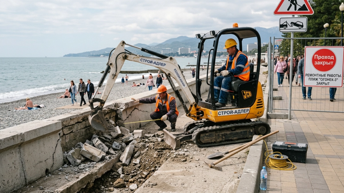 В Сочи восстанавливают набережную, разрушенную двумя штормами: работы завершат до лета