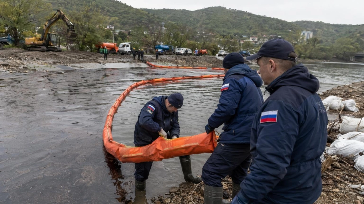 В Туапсе 205 человек круглосуточно ликвидируют разлив нефти после атаки дронов