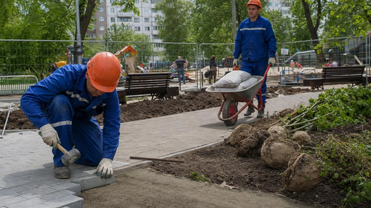 В Краснодаре благоустраивают сквер Пограничников: 60 деревьев и шахматные столы