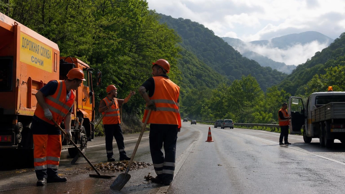 Сель перекрыл полосу на федеральной трассе в Сочи