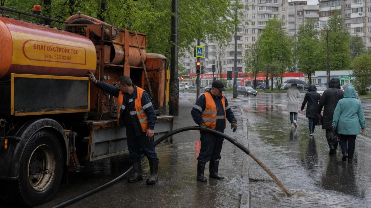 В Краснодаре 24 машины откачивают воду после ливней