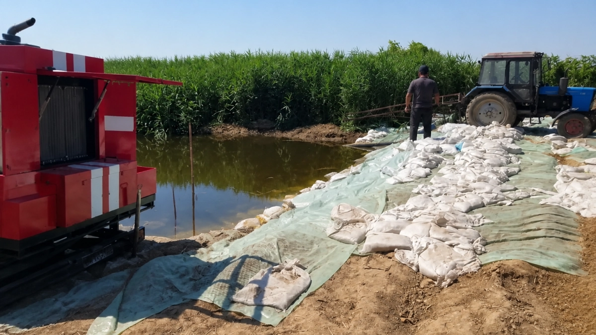 У хутора Урма под Крымском круглосуточно откачивают воду для защиты домов