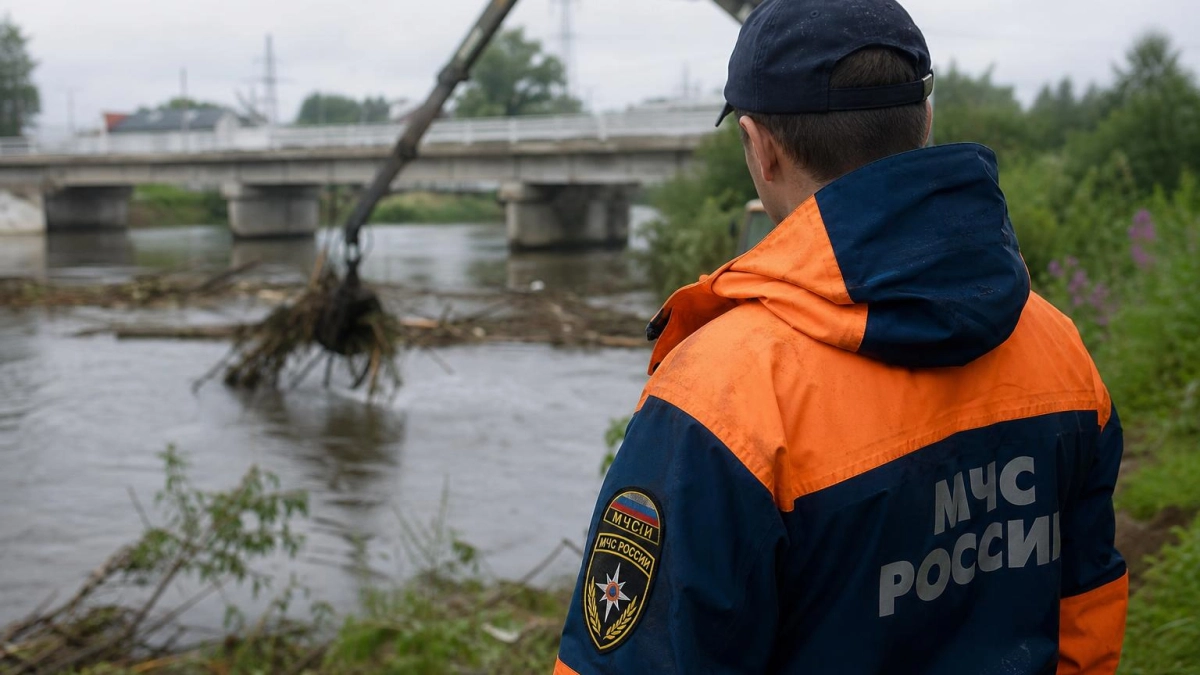 В Новомихайловском расчищают мост у моря после древесных завалов от ливней