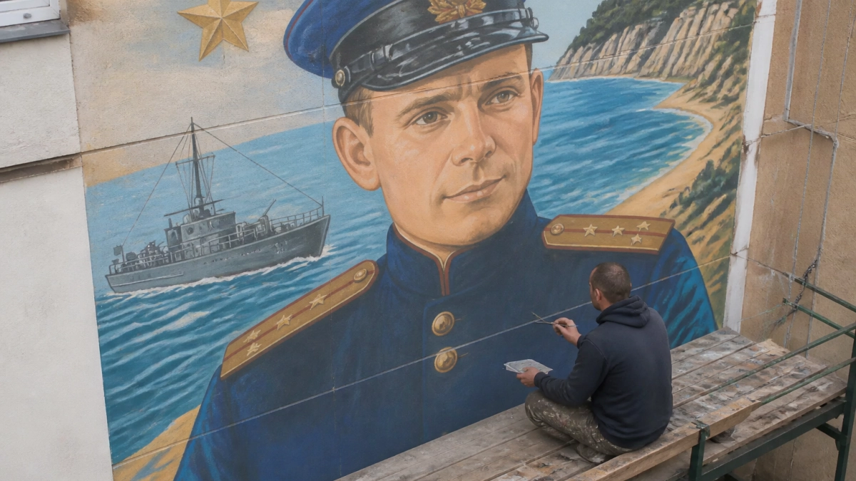 В Анапе в День ВМФ открыли мурал в честь Героя СССР Калинина