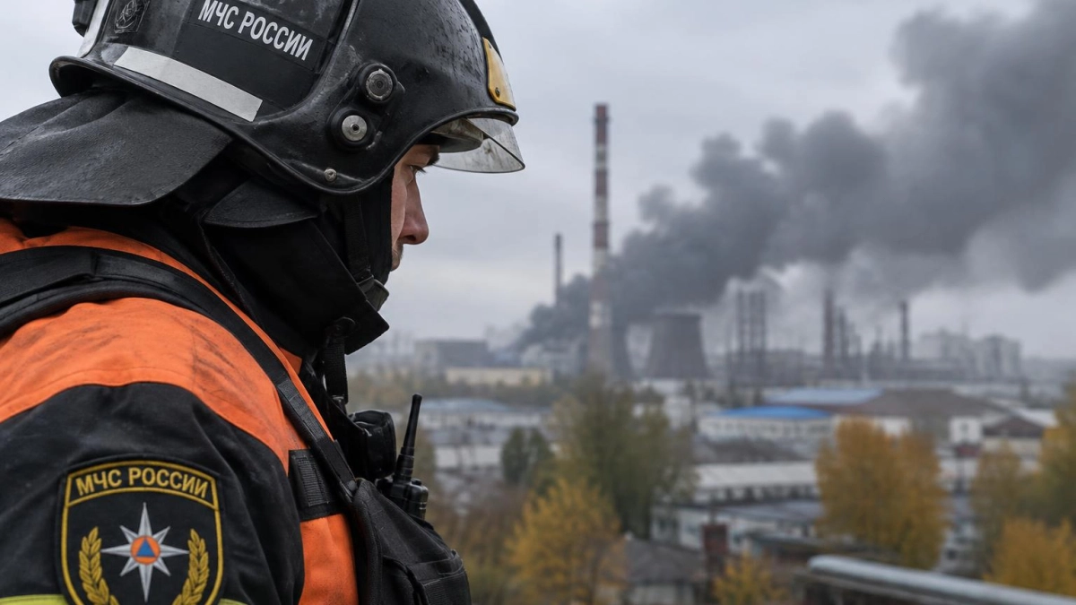 В Славянском районе локализуют пожар на заводе, дым уже накрыл город