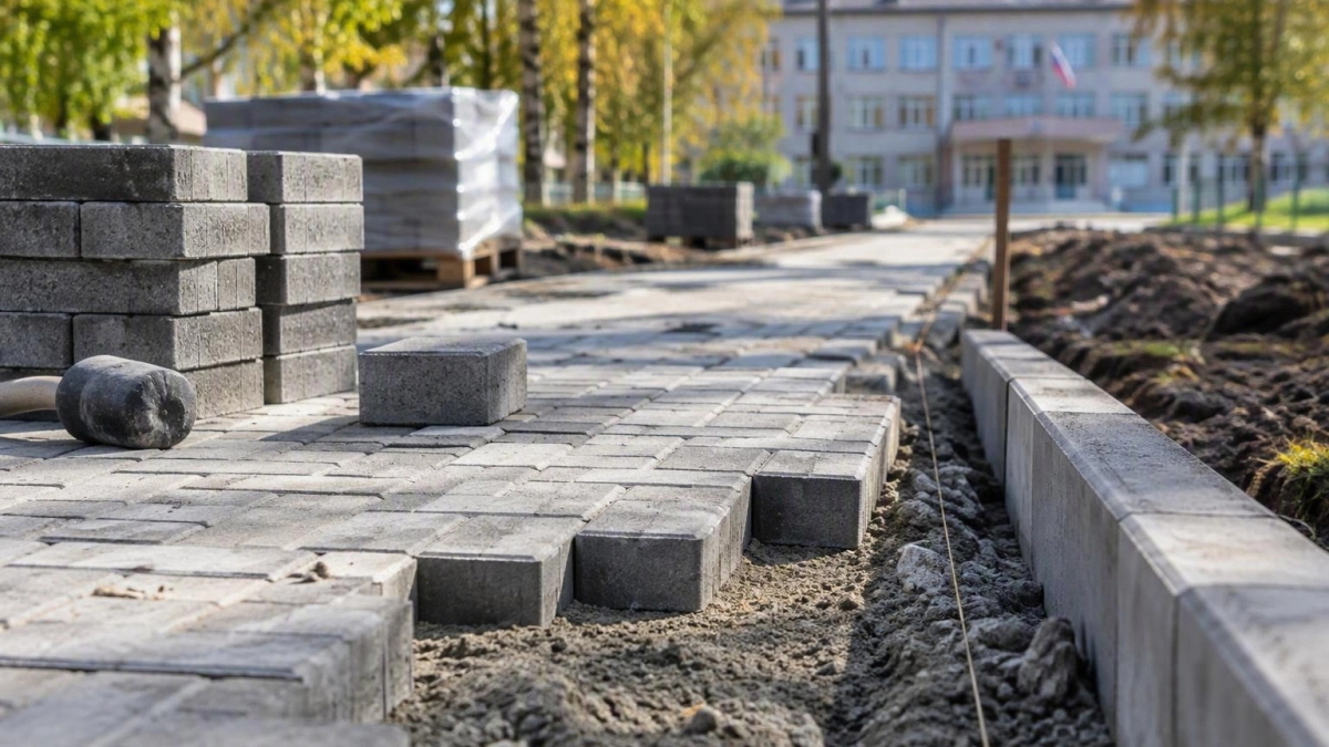 В Тбилисской строят 1,4 км тротуара к новой школе