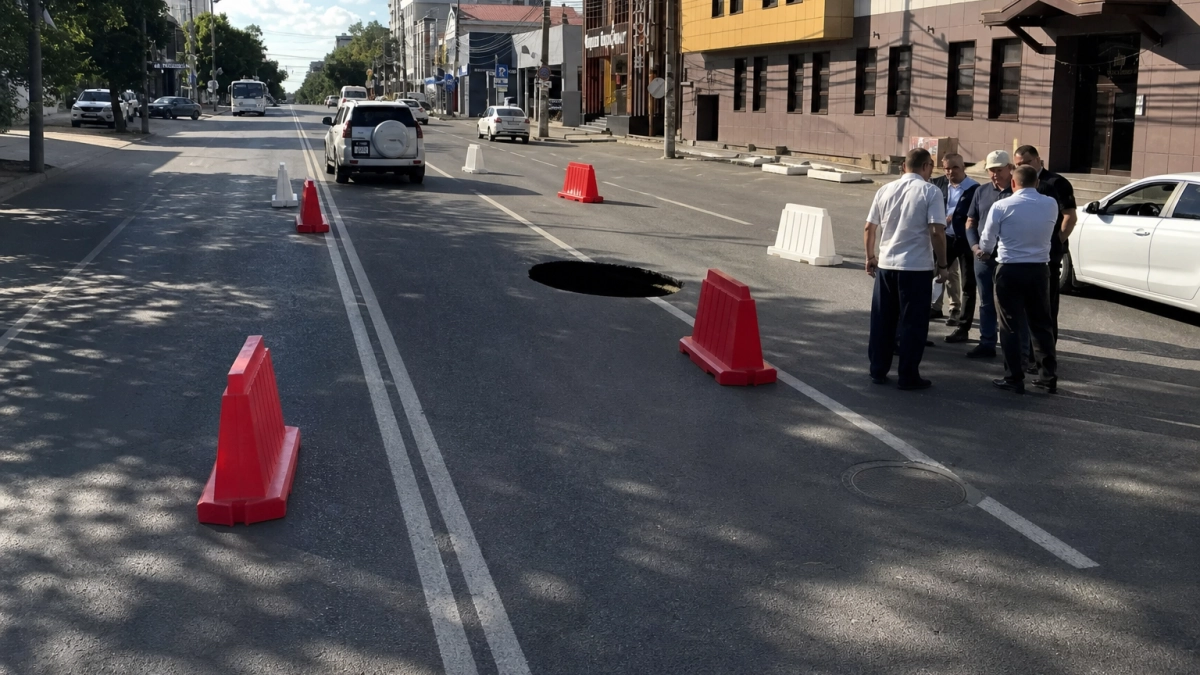 В Краснодаре на Красных Партизан ограничили движение из за аварии на коллекторе