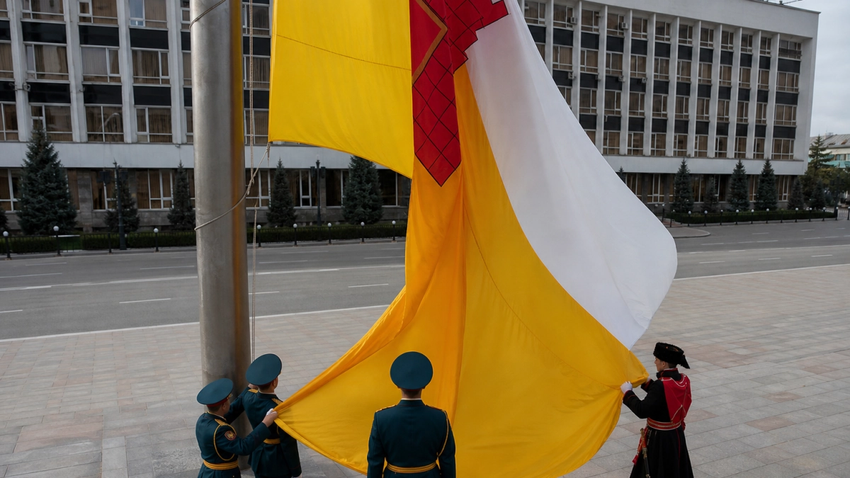 В День города над Главной площадью Краснодара подняли флаг