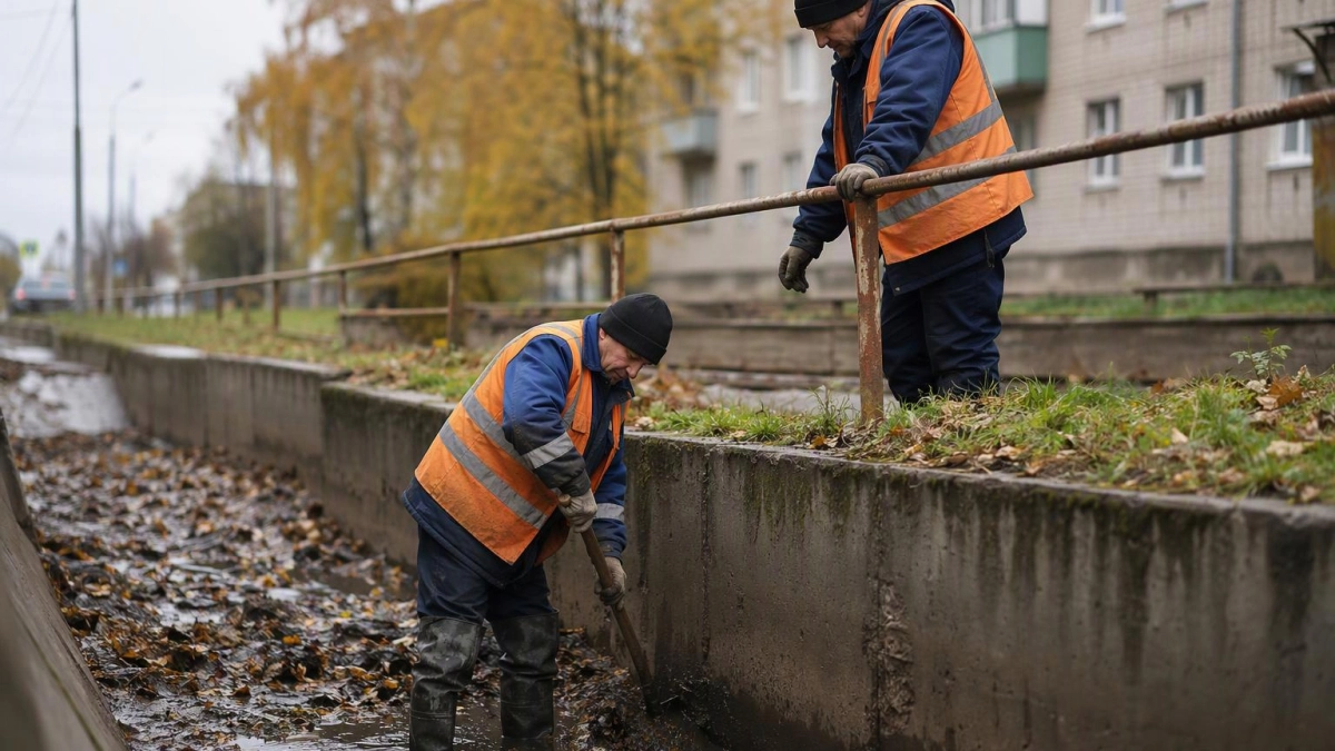 В Крымске перед осенними дождями расчищают водоотводы и готовят ливневый коллектор